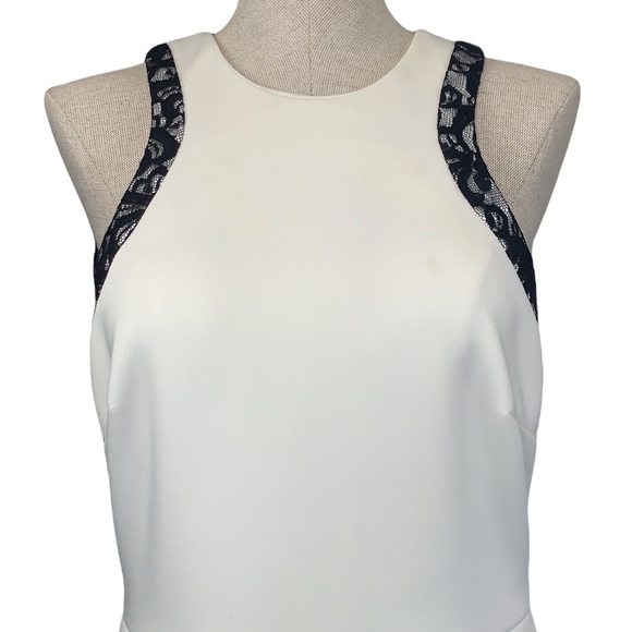 Guess Sheath Dress, Lace Edged, Faux Wrap, Body Con - White/Black, Size 10 - Picture 2 of 9